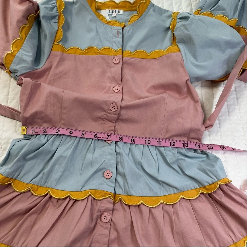TCEC  Pastel Long Sleeves Ruffle Colorful Mini Dress with Yellow Accents - Picture 5 of 16